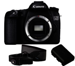 Canon EOS 70D DSLR Camera with Additional Battery and Shoulder Strap - Body Only